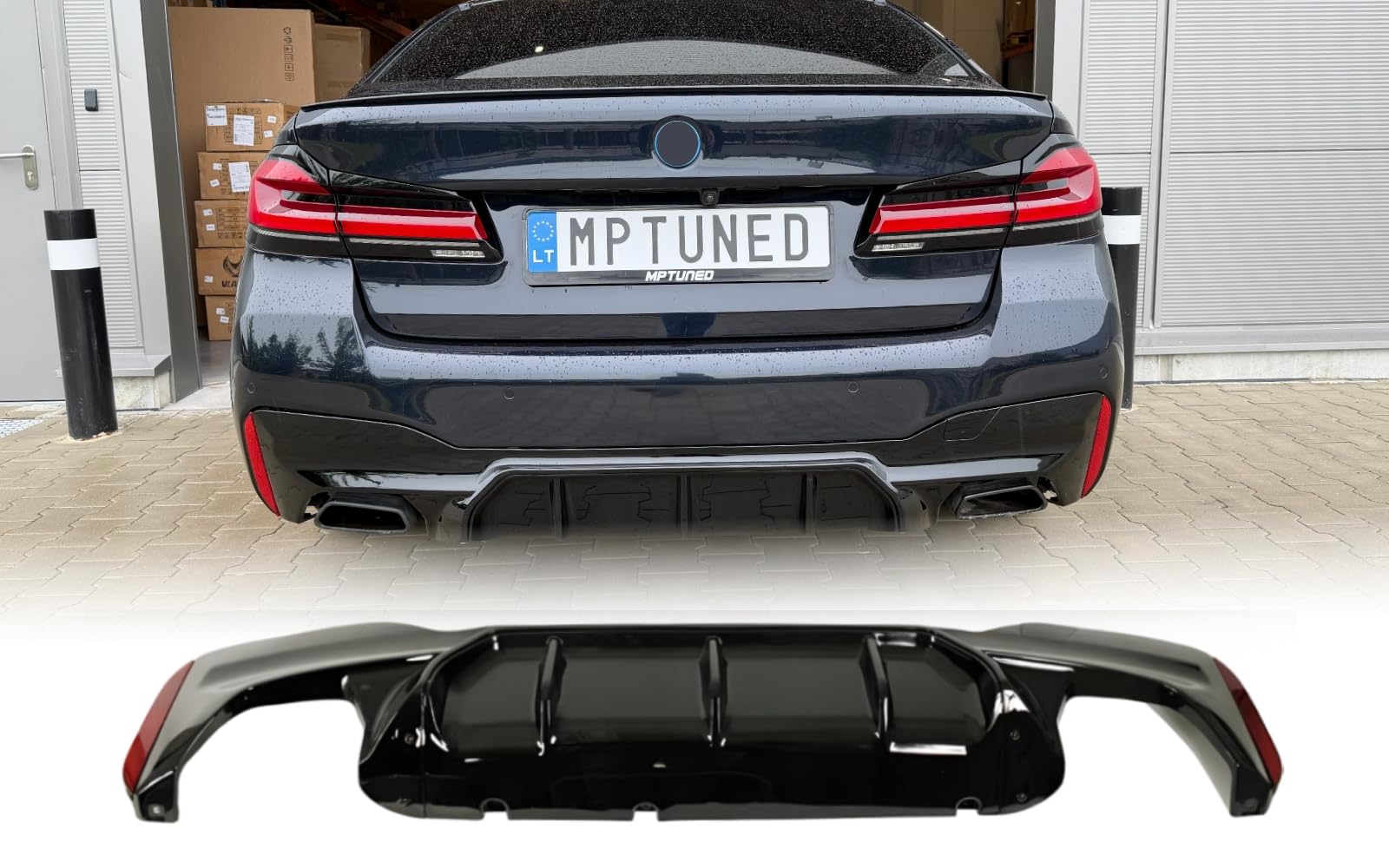 MpTuned G30 G31 Diffusor M5 Stil Glänzend Schwarz für 5er Heckstoßstange 2017- Tuning M-Sport ABS-Kunststoff
