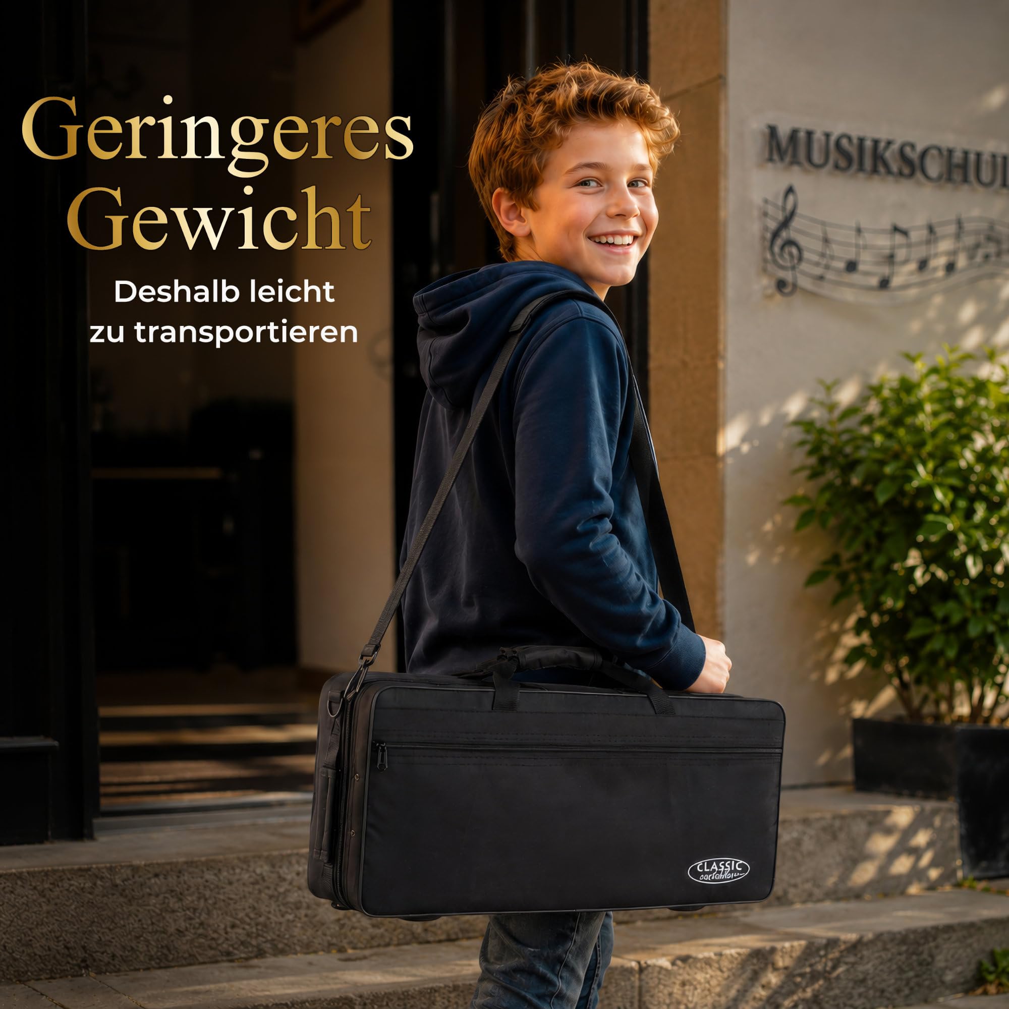 Classic Cantabile Youngstar AS-420 Kinder-Altsaxophon, Eb, Lackiert | Eb-Stimmung, kindgerechte Mechanik, gebogener S-Bogen, Messing, Leichtkoffer mit Rucksackgurten