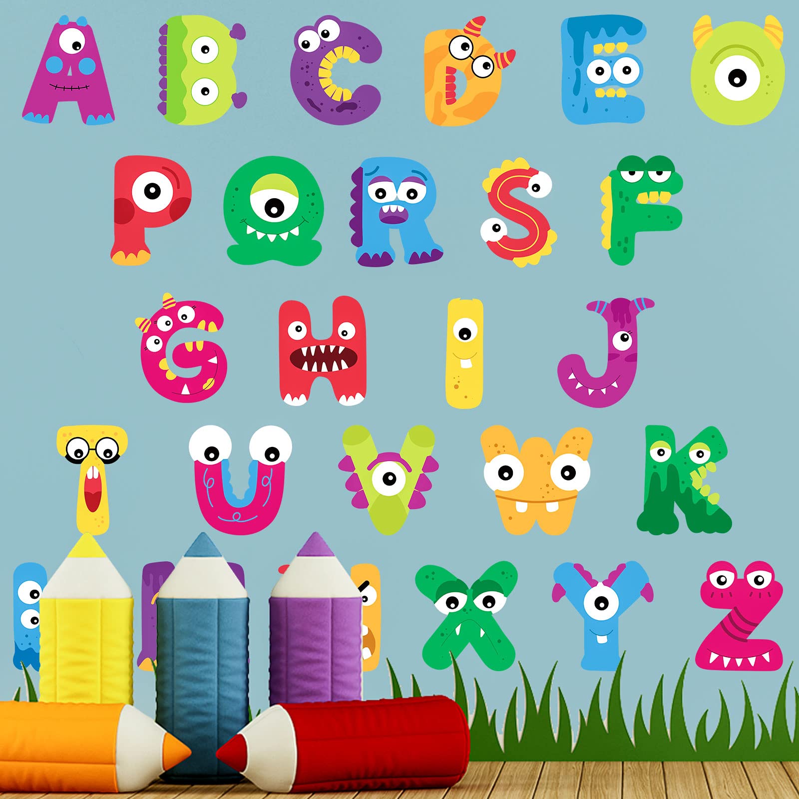 Amazon.com: Colorful Alphabets Wall Art Stickers ABC Letters Learning ...