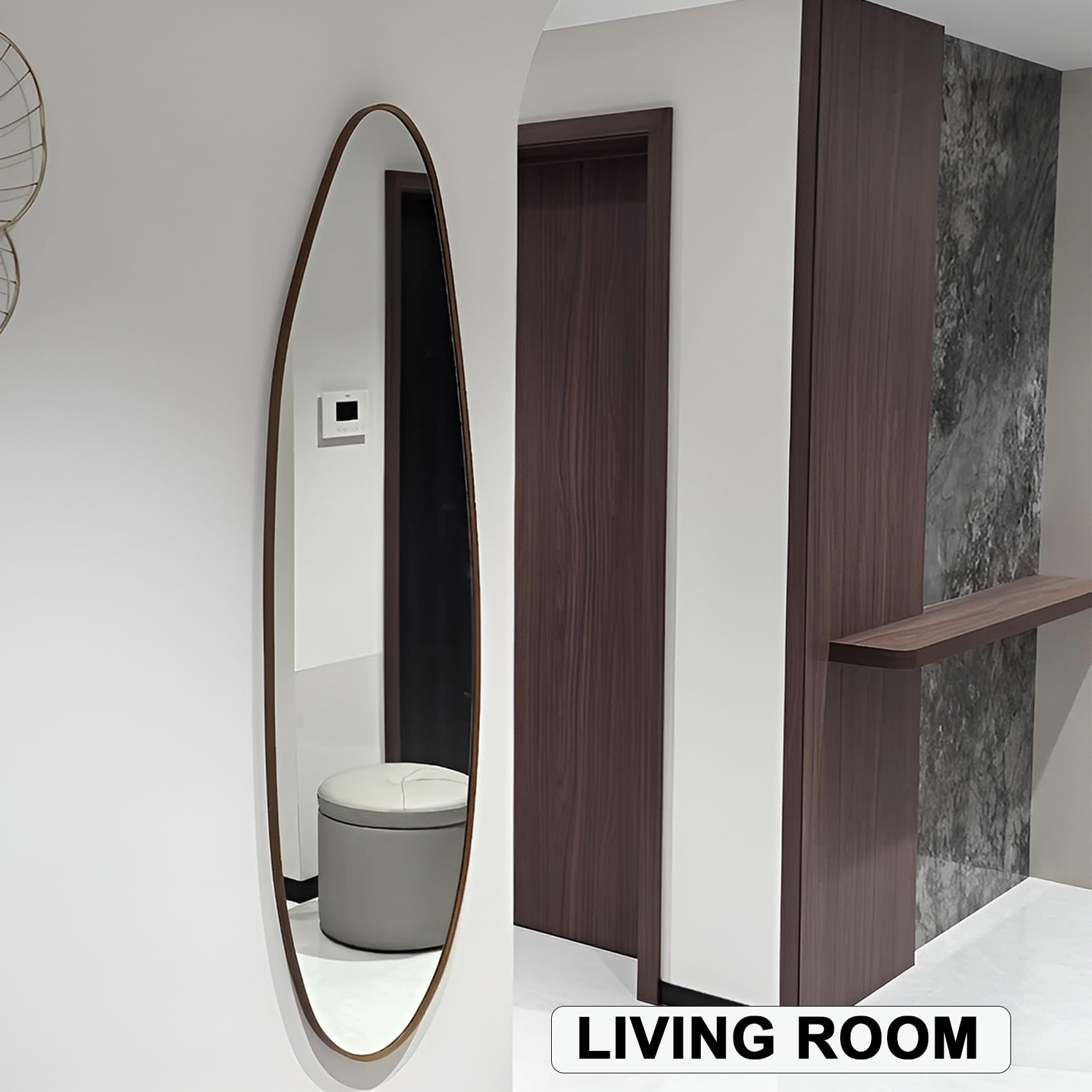 Specchio Corpo Intero Asimmetrico con Cornice Alluminio, Specchio HD