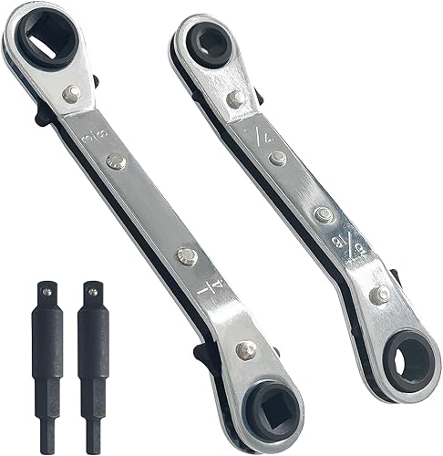 Sutekus Hvac Juego de llaves de servicio de 316 pulgadas, 38 pulgadas, 516 pulgadas, 14 pulgadas, llaves de trinquete reversibles para refrigeración