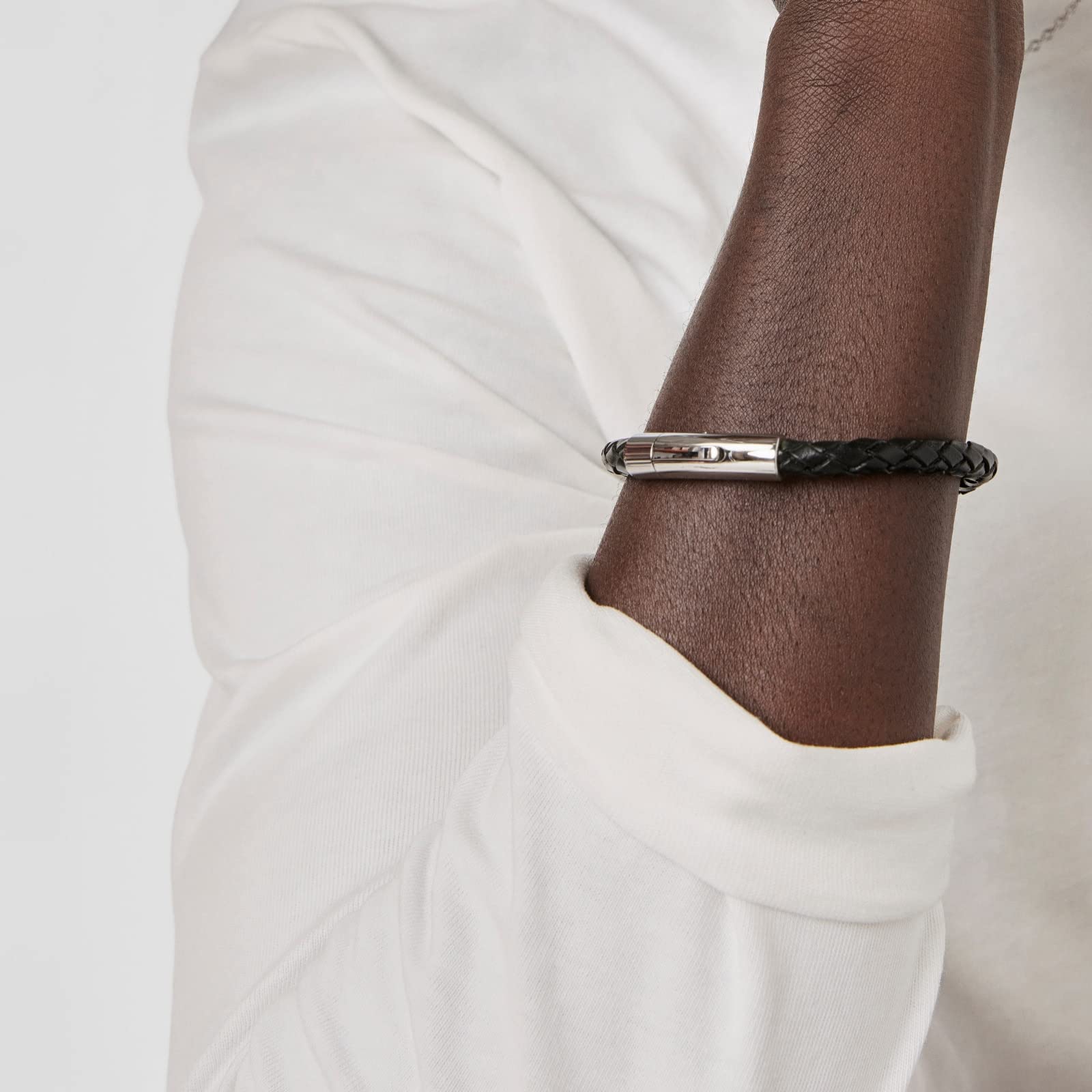 TOUS Pulsera de Cuero Negro para Hombre, Motivo Trenzado con cierre en Acero Inoxidable, Largo 20 cm, Clásico y Atemporal, Colección Tous Man