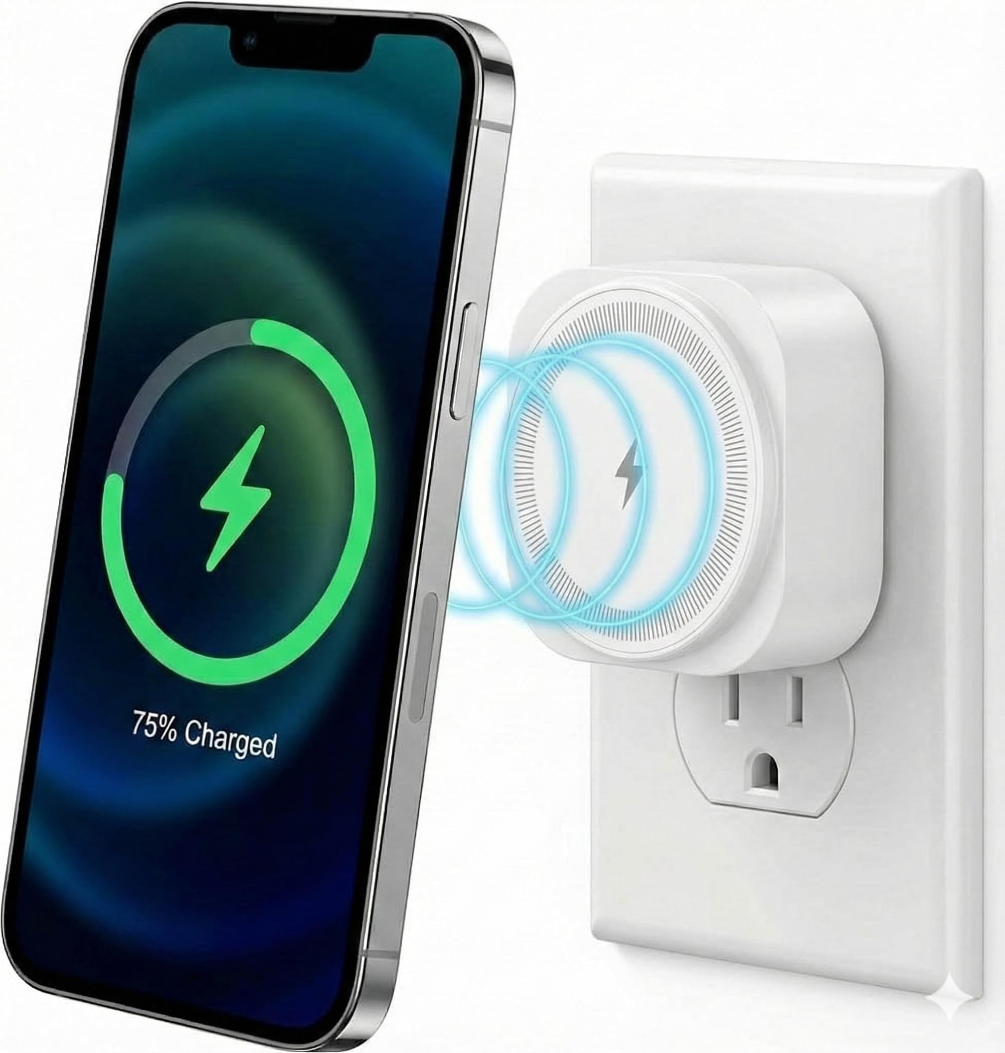 Magnetic Wireless Charger, MagSafe Compatible Qi2 Certified 15W Fast Charging Wall Outlet Mounted for iPhone 17/16/15/14/13/12 Series, Cable-Free, White