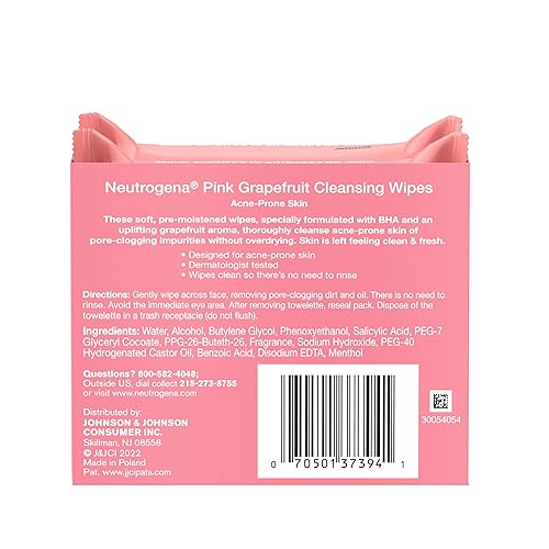 Miniatura 9 de Neutrogena Toallitas de maquillaje de limpieza facial sin aceite con pomelo rosa, toallas faciales desechables para el acné para eliminar la