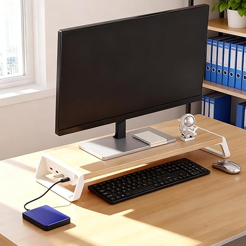 Miniatura 3 de Computer Monitor Riser,with 4 USB Ports Office Accessories,Wooden Monitor Support Shelf - for Office Home School Apartment College Dorm Study