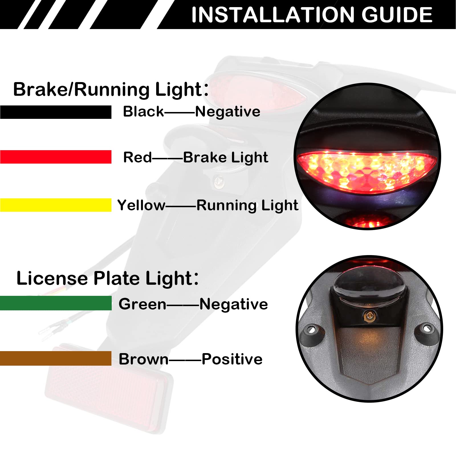 DREAMIZER 12V LED Moto Parafango Posteriore Coda Freno Luce di Arresto Luce Targa Riflettore Universale per Motocross ITV Off-Road Street Bike Dirt Bike Pit Bike TZR 50 HM 50 XR 400