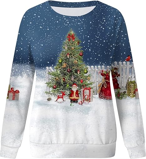 Huifuao kerstsweatshirt voor dames, schattige kerstmankabouters met