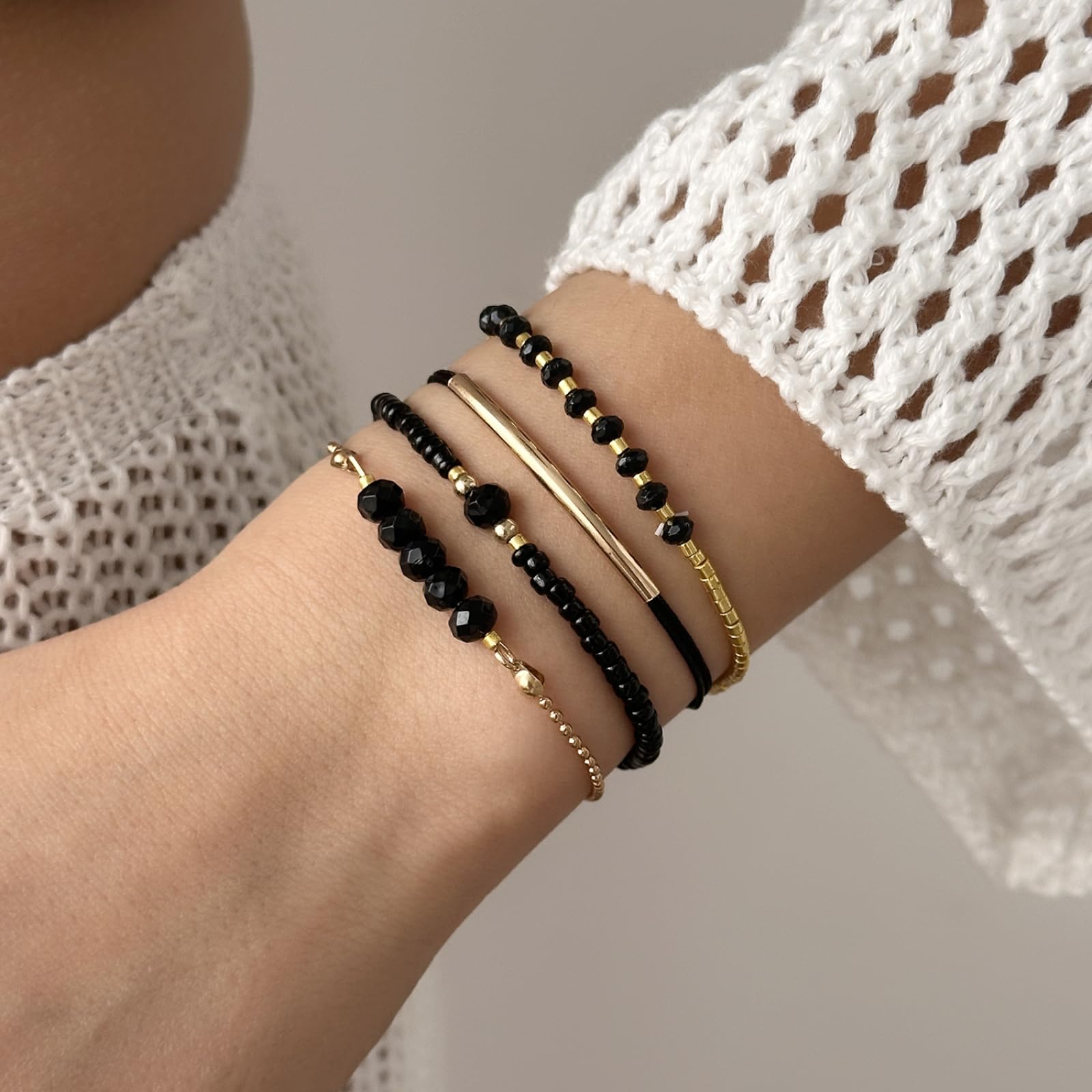 Boemia Perla Riso Perline Bracciali Set Per Le Donne Multi-Layer Stacked Link Catena Del Braccialetto Del Partito Gi
