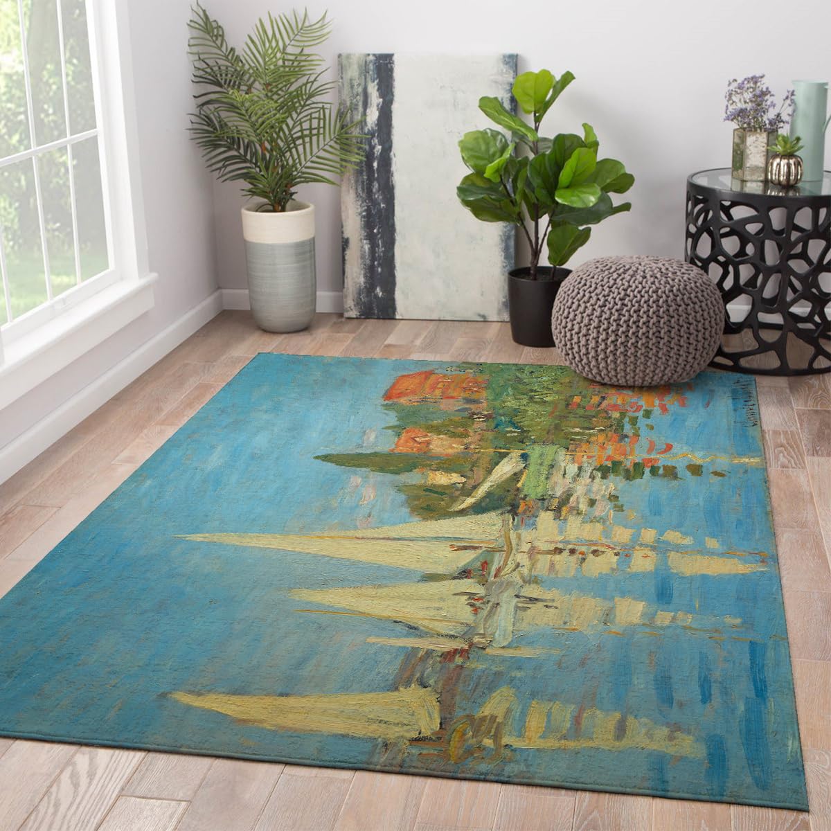 Tapis antidérapant poil bas lavable 90x150 cm bleu paysage lac