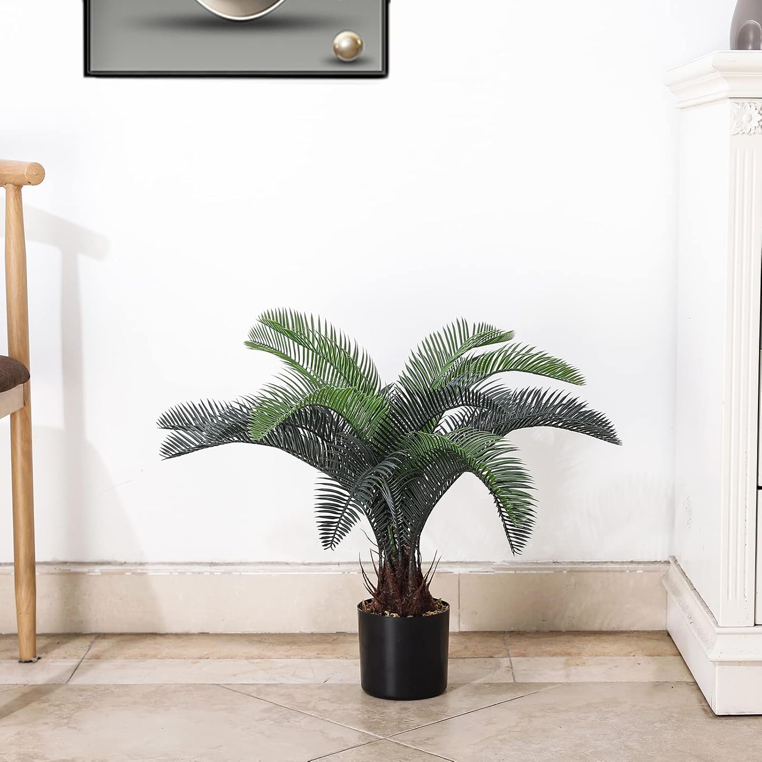 ALLTOP TURF Nearly Natural 20" Artificial Cycas Plant(18 Leaves) Fake Revoluta Sago Palm Tree for Indoor Home Garden Office Store Floor Decoration, with Black Pot - Image 5