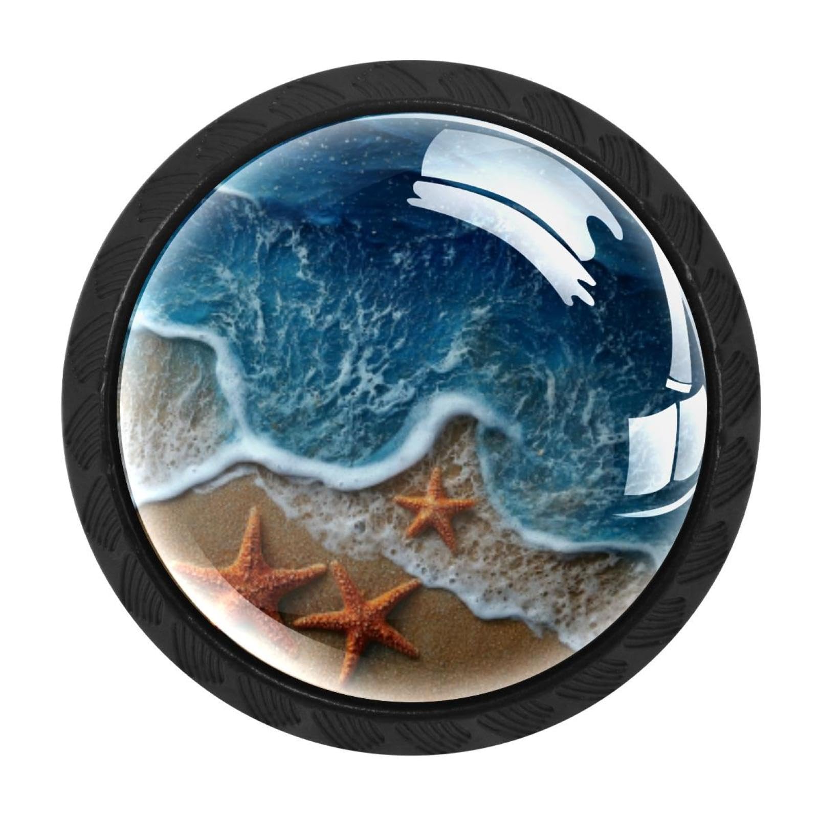 CHENZZZZ 4 Pack Beach Waves Starfish Dresser Drawer Cabinet Knobs Round Crystal Glass Knobs Pulls Handles for Kitchen Wardrobe Cupboard Door Hardware