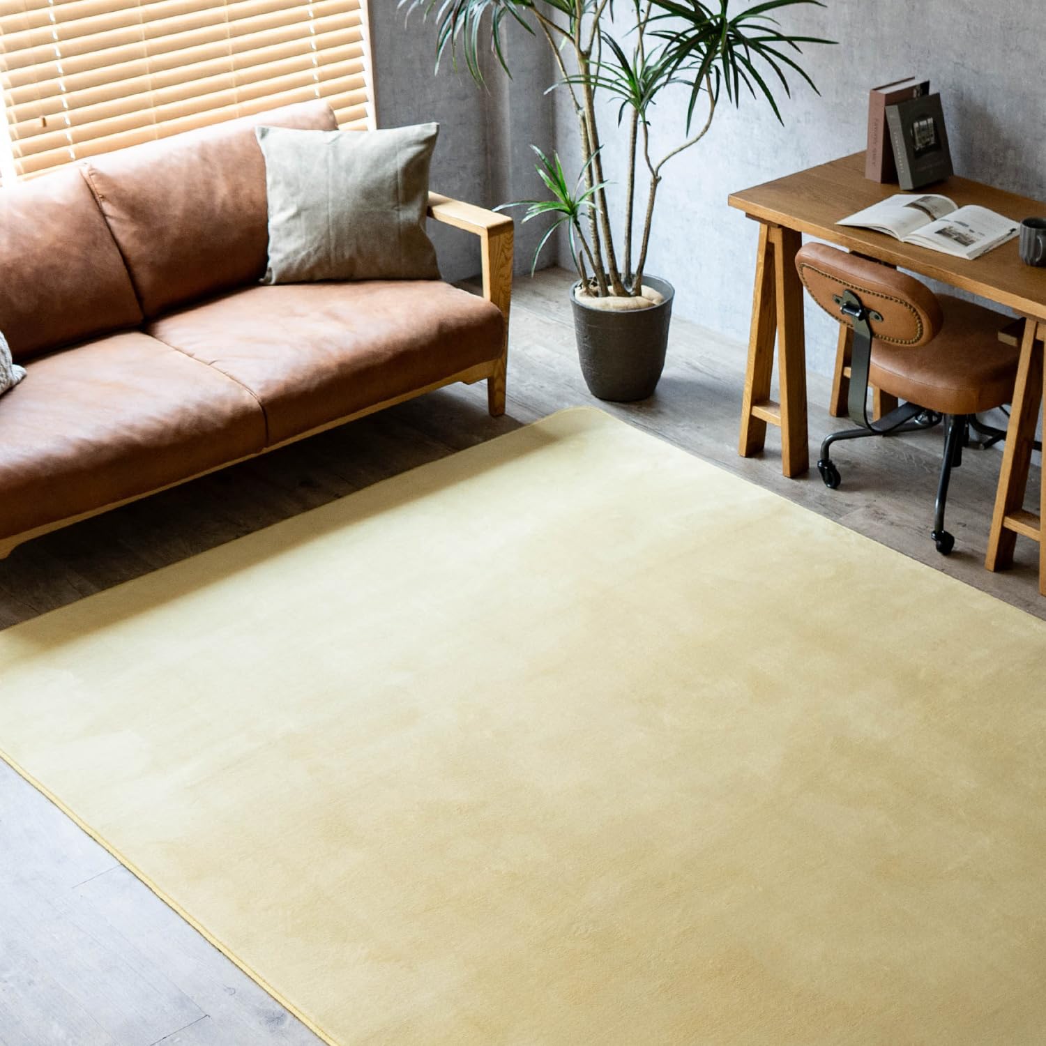 Sayansayan Nagomi Kusumi Washable Solid Nordic Rug Mat, Anti-Slip, 51.2 x 74.8 inches (130 x 190 cm), 1.5 Tatami Mats, Dusty Yellow