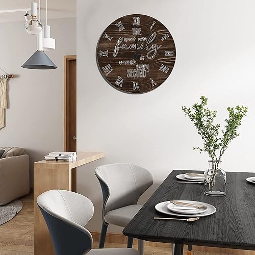 Miniatura 149 de UFunhome Reloj de pared de madera con cita familiar, el tiempo que pasa con la familia vale la pena cada segundo, reloj colgante redondo, funciona