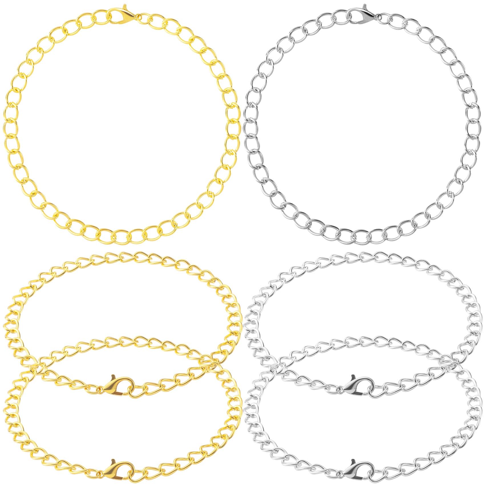 VARMDUKKE 6PCS Charm Bracelet Chain with Lobster Clasps, Gold Silver Alloy Chains for Jewelry Making, Bracelet Link Chains Bulk for Women for DIY Jewelry, Crafts, Daily Use