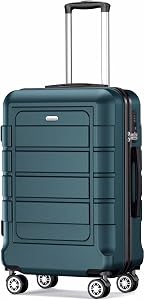 SHOWKOO Full PC Hardshell Luggage Sets Durable Expandable Hardside Suitcase with Double Spinner Wheels TSA Lock, 20-Inch, ArmyGreen
