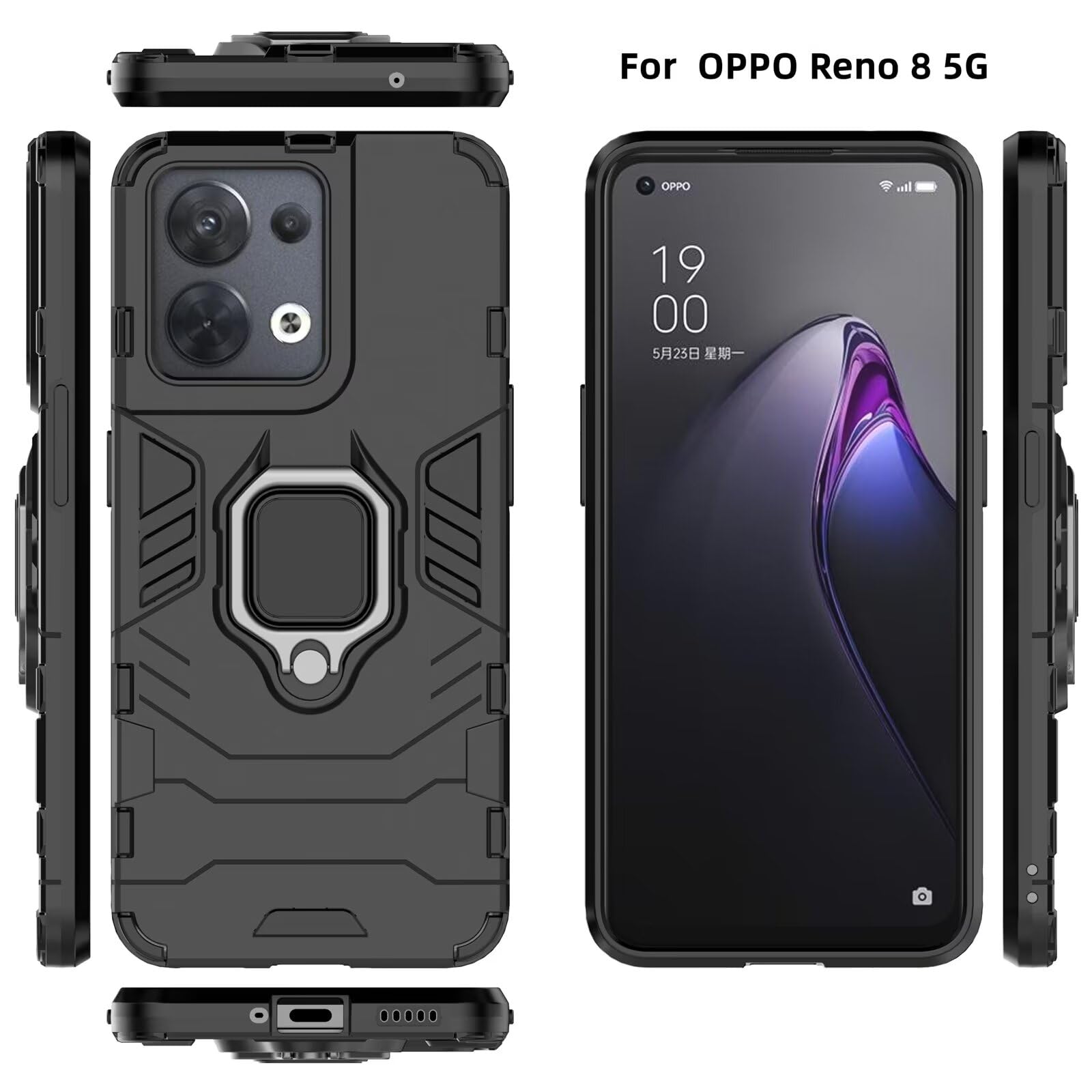 ESTH Handyhülle Mit Panzerglas Für Oppo Reno8 – Stoßfest, Magnet & Ringständer, Militärschutz