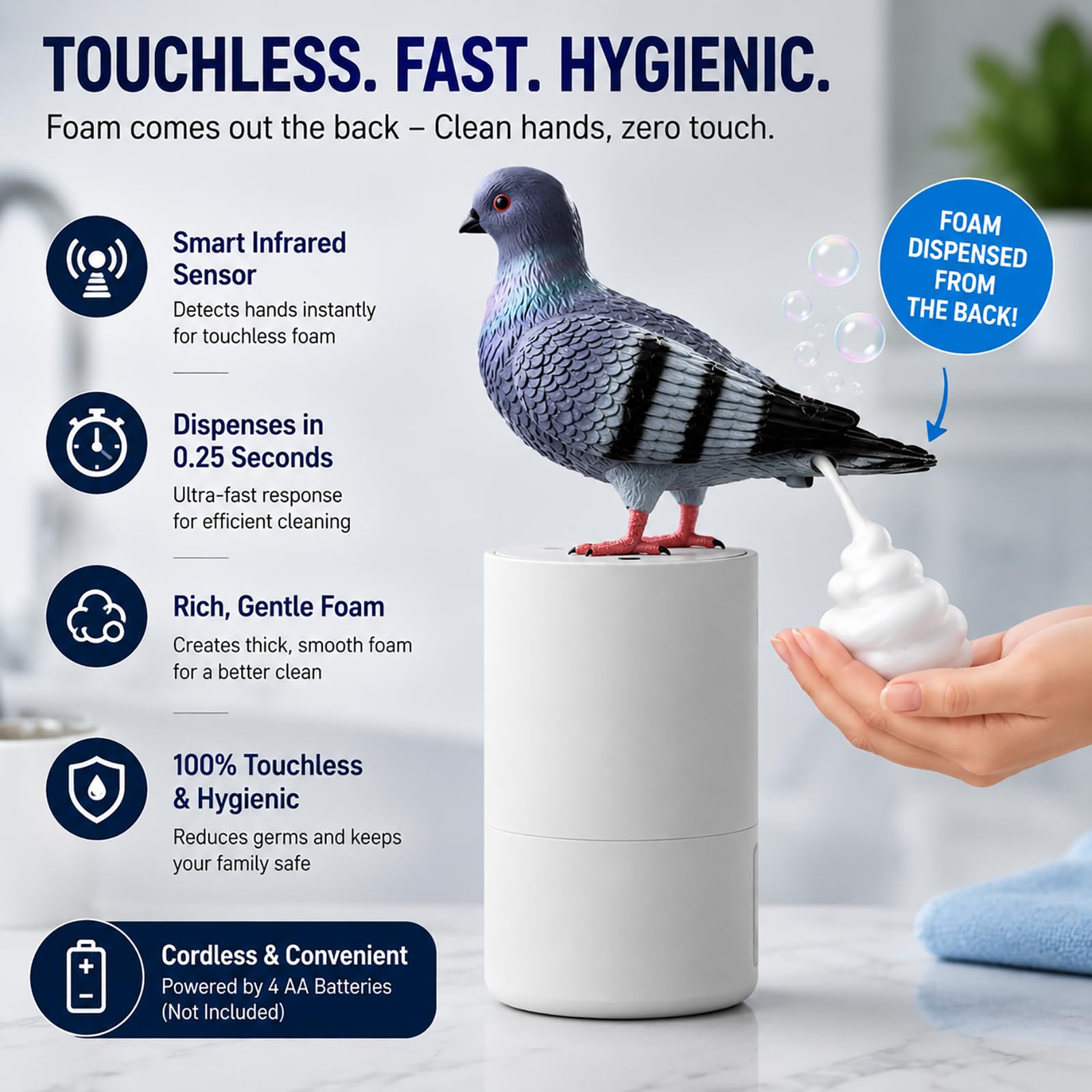 Dispenser automatico di sapone in schiuma, 300 ml, design a forma di cacca di uccello, decorazione unica per bagno e cucina, divertente regalo per la casa, facile da usare e ricaricare