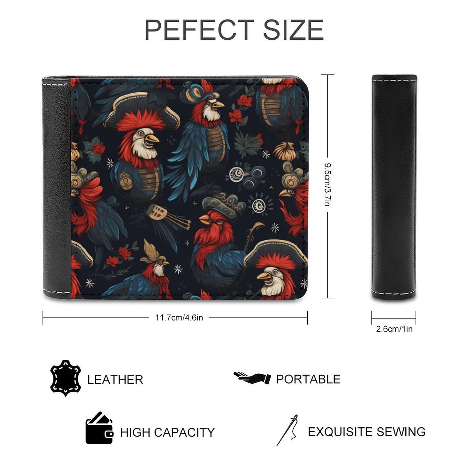 Rooster Pirates Funny Billfold Wallet Credit Card Holder Slim Passcase Pouch Purse for Men Women
