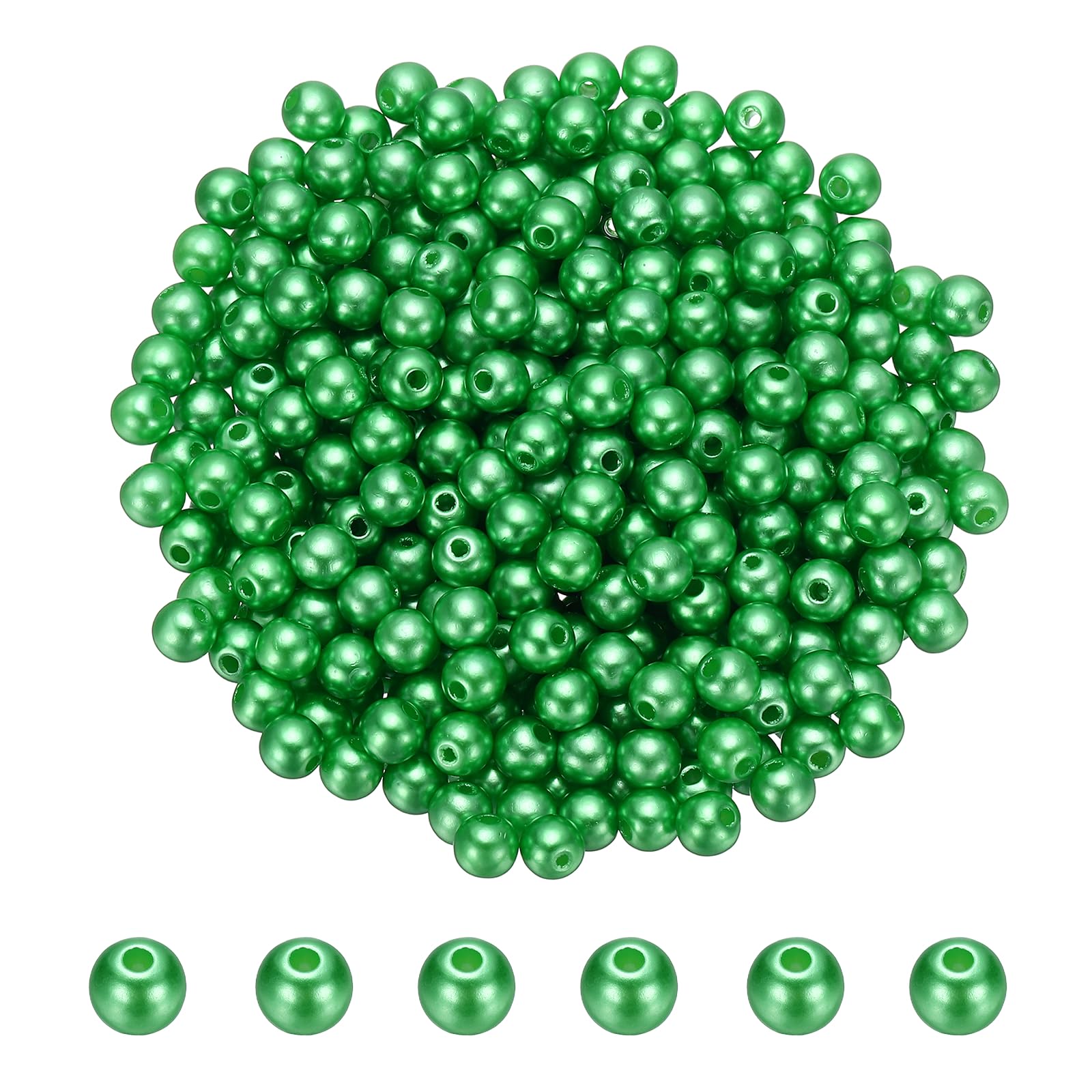 PATIKIL 8mm Colored Pearls, 500Pcs Pearl Beads for Jewelry Making Round ABS Craft Beads with Holes for Jewelry Making DIY Crafts Necklace Bracelet Earring Sewing Home Decor, Grass Green โ image 1