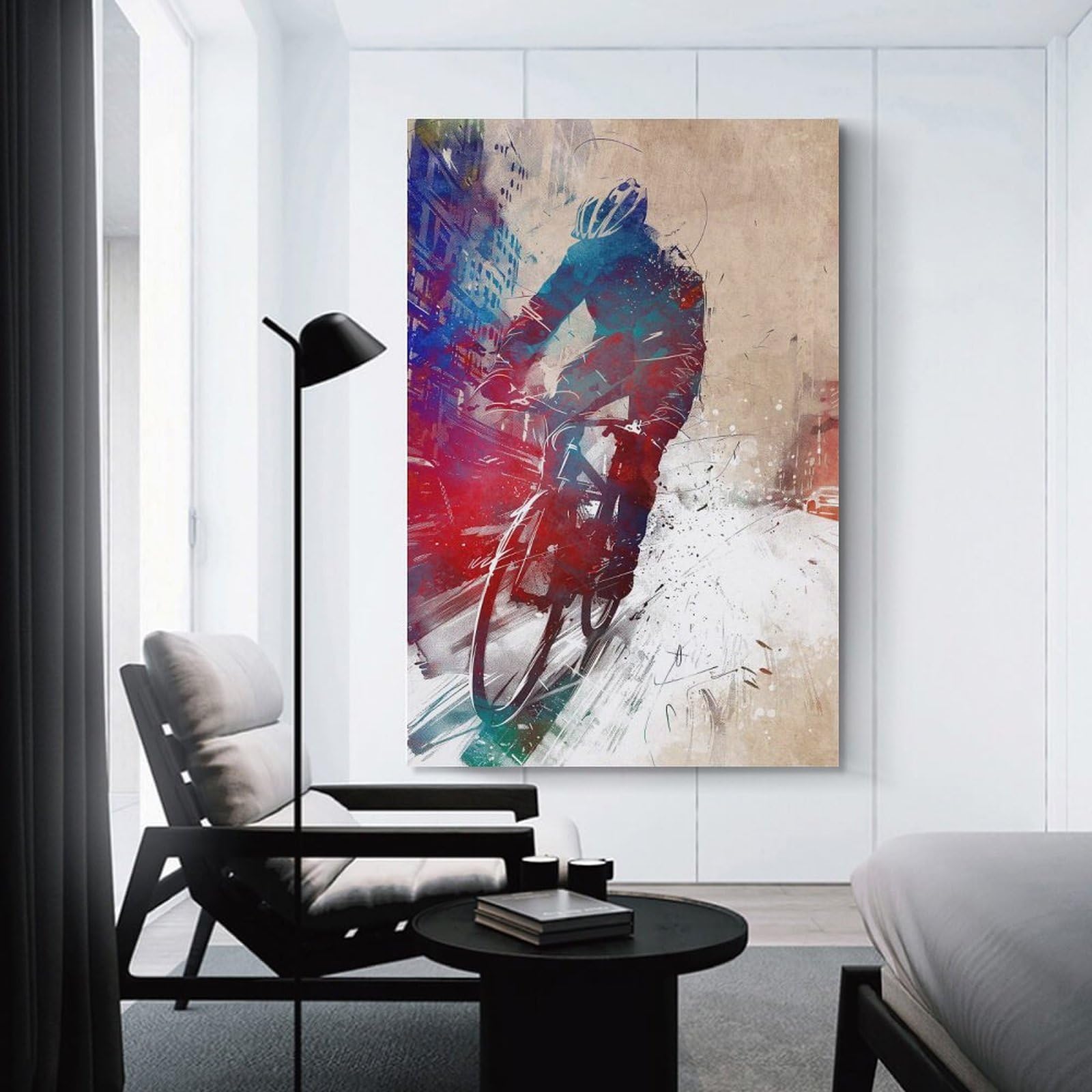 Junmoney Cyclist Watercolor Art Canvas Wall Art, 12x18inch(30x45cm), for Entrance Walls, Hall Decor Or Foyers, Wall Decor to Refresh Empty Corners