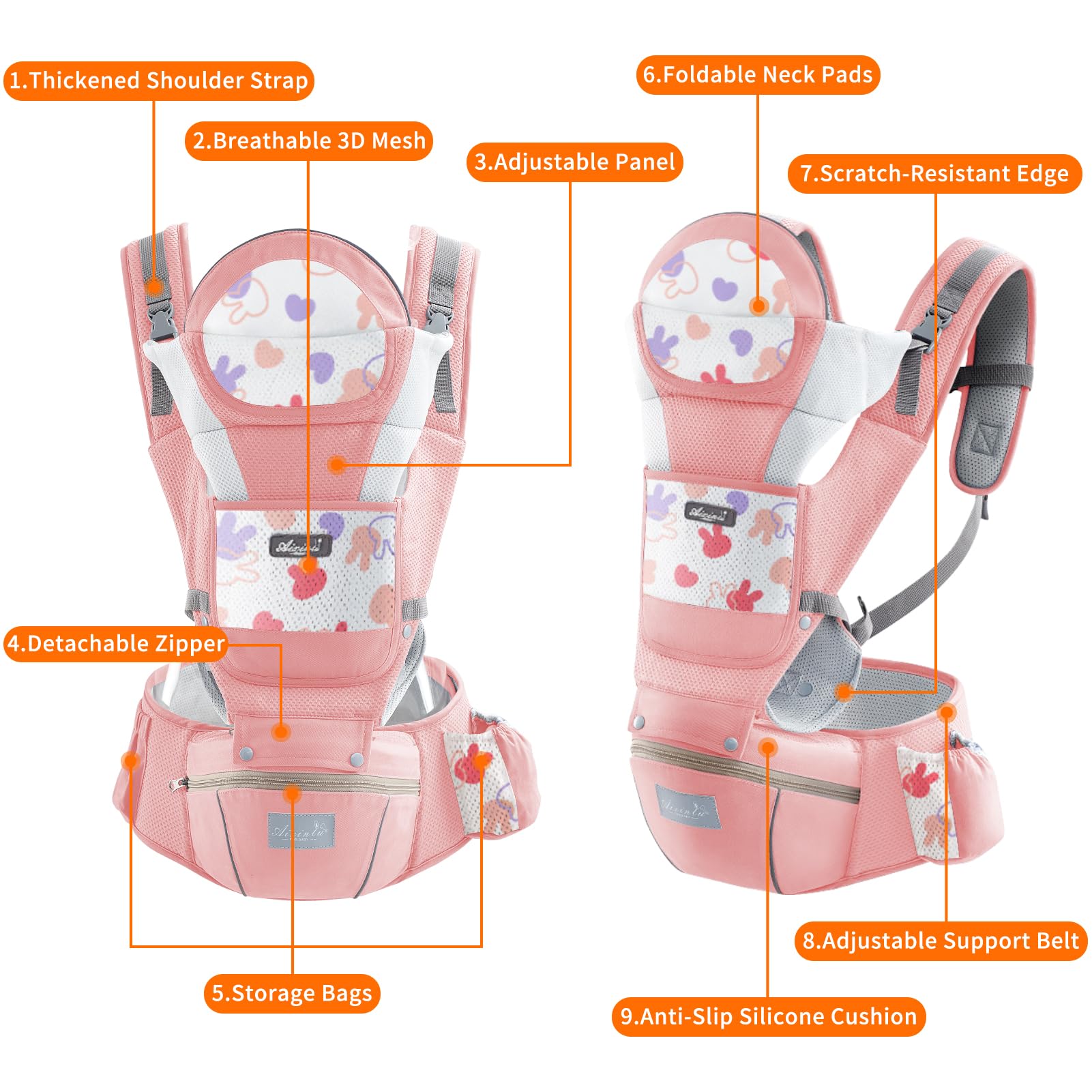 IULONEE Mochila Portabebé Ergonómica Marsupio Bebé Mochila Portabebes Multifunción Portabebes Recien Nacido Portabebé Ergonómico Con Asiento Fular Porteo Bebe Perfecto Para Ir De Compras (Rosa)