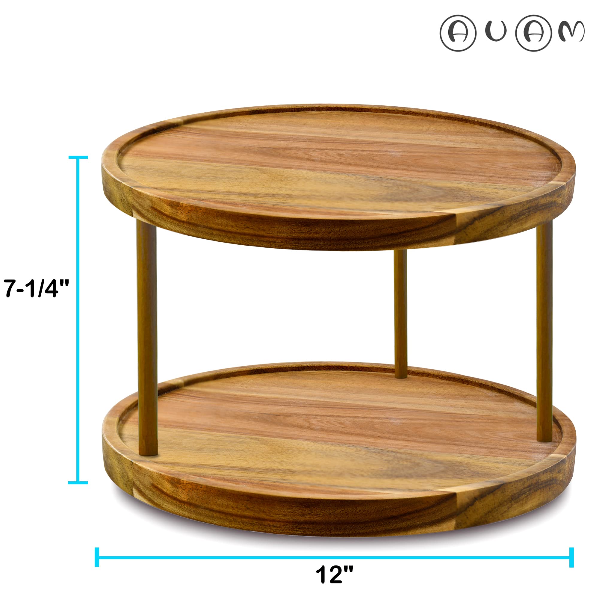 Organizador de madera de acacia Lazy Susan de 12 pulgadas, tocadiscos de cocina para organización de mesa de despensa, dos niveles