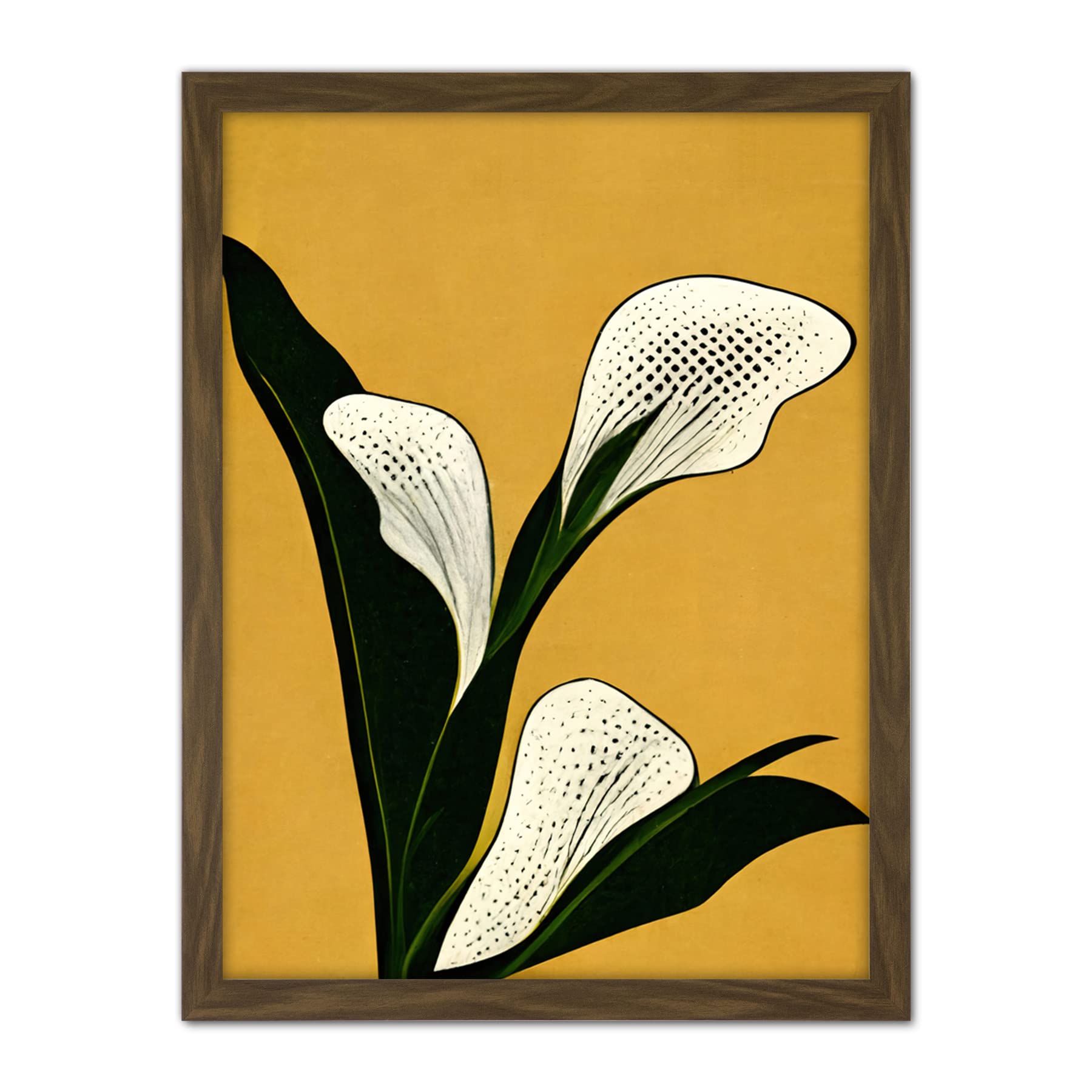 Doppelganger33 LTD Art Deco Pop Art White Calla Lily Flower Plant Artwork Framed Wall Art Print 18X24 Inch