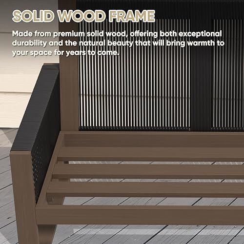 Miniatura 3 de COOS BAY Juego de muebles de patio de cedro natural, sofá de 3 asientos, sofá de madera de cedro real, juego de muebles de patio pequeños, marrón