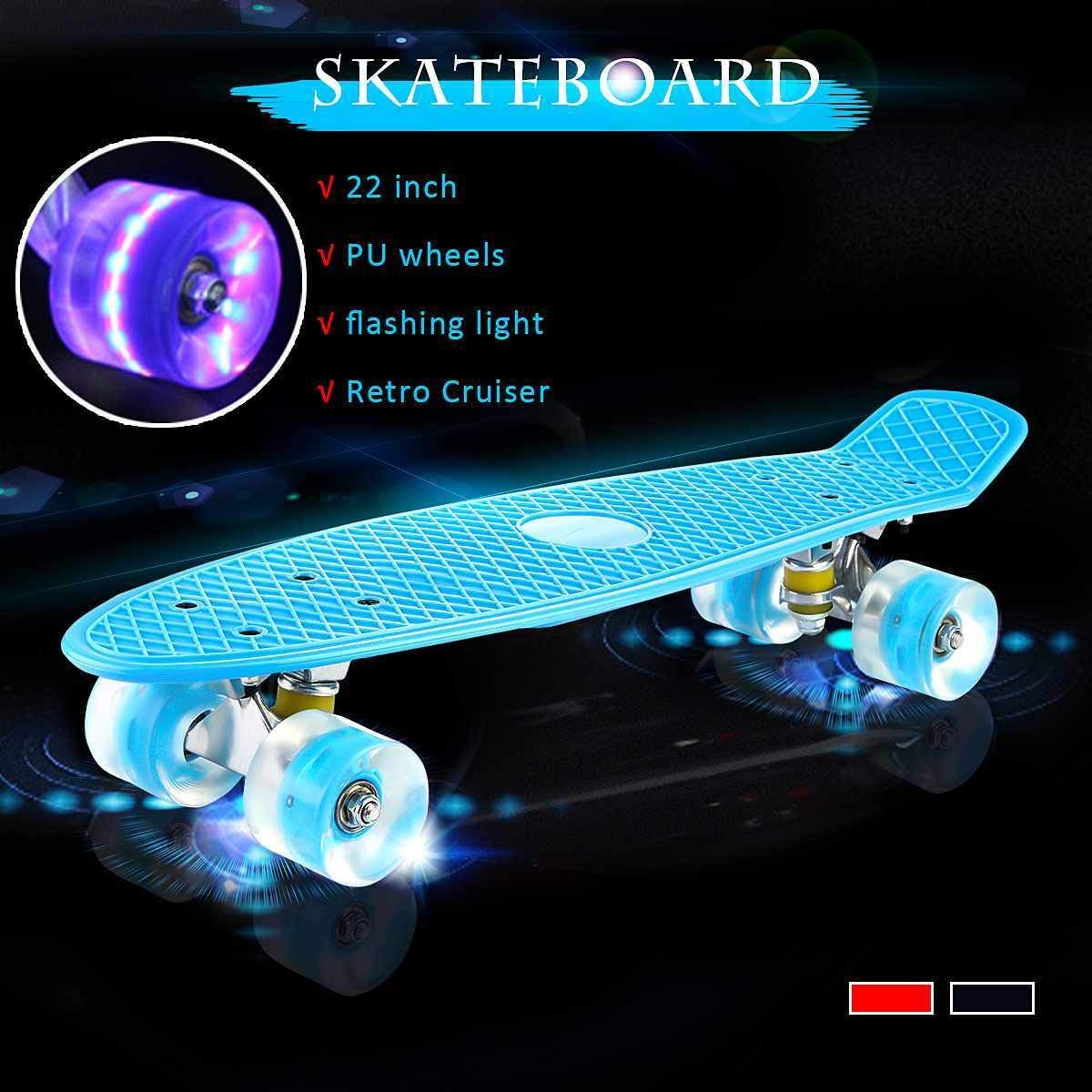 22 Pouces à Quatre Roues Long Street Skate Board Mini Cruiser Planche à roulettes Longboard avec 3 Couleurs for Les Enfants Adultes