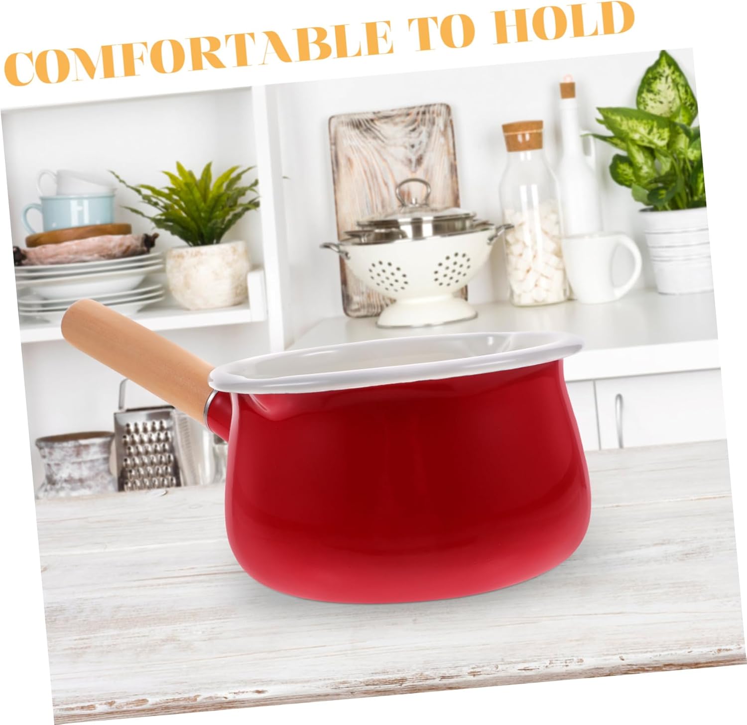 Household Milk Pot Enamel Saucepan for Heating Milk Food and Sauces Small Dual Spout Design for Cooking and Melting Butter