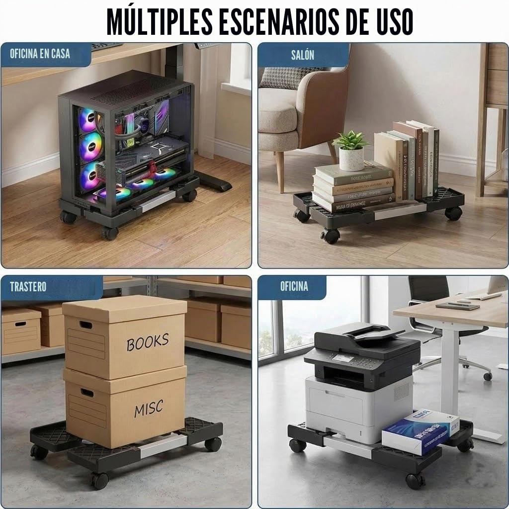 Soporte de Escritorio para Ordenador con Ruedas, Carro de CPU Negro