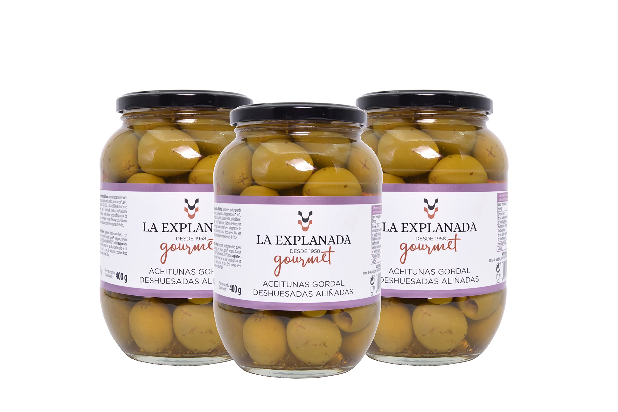 La Explanada - Entsteinte und gewürzte Gordal-Oliven - Grüne Oliven - 400 g