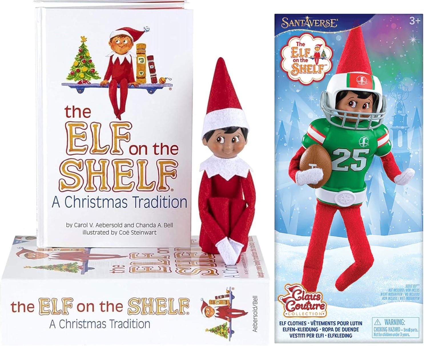 The Elf On The Shelf Christmas Tradition Box Set with Elf (Brown Eyed Boy), Story Book and Claus Couture Collection Touchdown Tidings Set (Multi-Item Bundle)