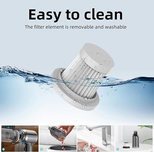 Miniatura 4 de Aspiradora de mano inalámbrica, 3 velocidades 28000 Pa, motor sin escobillas, mini aspiradora portátil inalámbrica, adecuada para el hogar, cocinas,