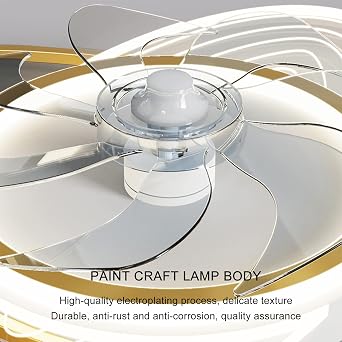 LED Ceiling Fan with Lamp, Modern Invisible Fan Ceiling Light Ultra-Quiet Ceiling Fan with Lighting LED Dimmable with Remote Control Ceiling Lamp with Fan for Dining Room Living Room Lighting (58CM)