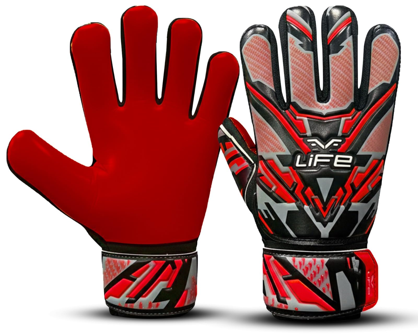Football Goalkeeper Gloves Latex For Mens Kids Boys Children Youth Soccer Goalie Training Gloves With Strong Super Grip Palms With Wrist Support (Red, Size 2 suitable for 4 to 5 years old)