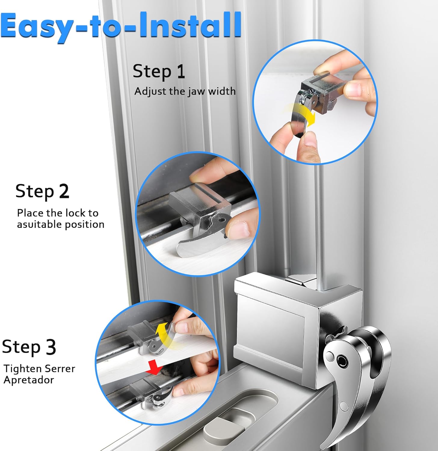 5 Pack Sliding Window Locks, Adjustable Security for Vertical & Horizontal Windows, Easy Install, Fits 1/16 inch to 7/8 inch Wide Rail, Enhanced Safety for Home & Office (Silver)
