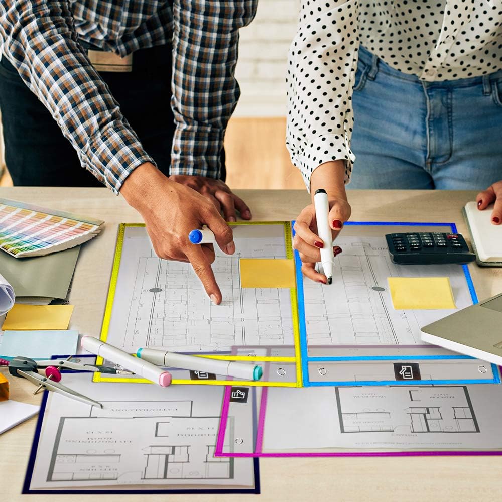 5 Pack Dry Erase Pockets 10x13 Inch 3 Hole - Clear Sheet Protector Pouches - Dry Erase Pockets Reusable Sleeves - Write and Wipe Pockets Pouches - Plastic Sleeves for Paper 10 x 13 - Dry Erase Sheets : Office Products