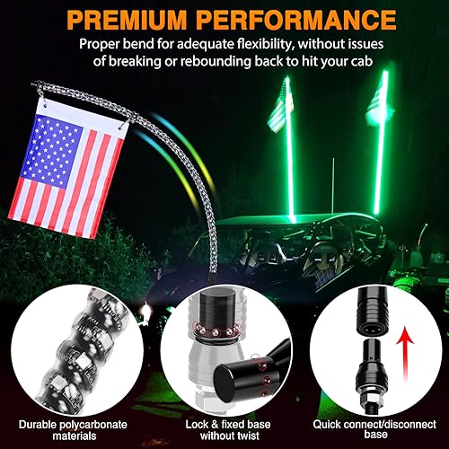 Miniatura 3 de Nilight 2 luces LED RGB en espiral de 6 pies con luz RGB de persecucióndanza, control remoto RF, látigos de antena iluminados para Can-am ATV UTV