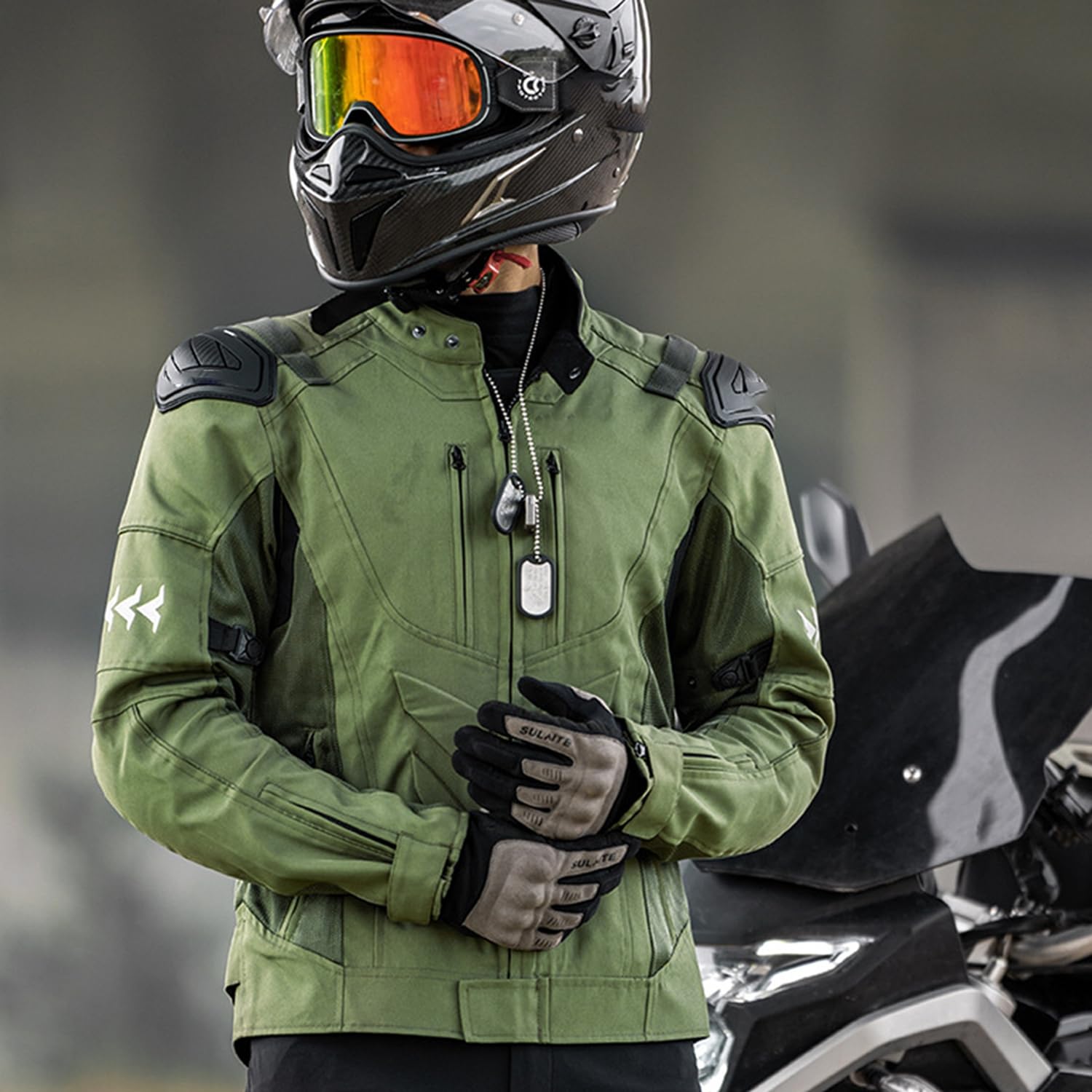 M&Catree Chaqueta de Motocicleta de Moto para Verano para Hombre Respirable Armadura Protección Tira Reflexión