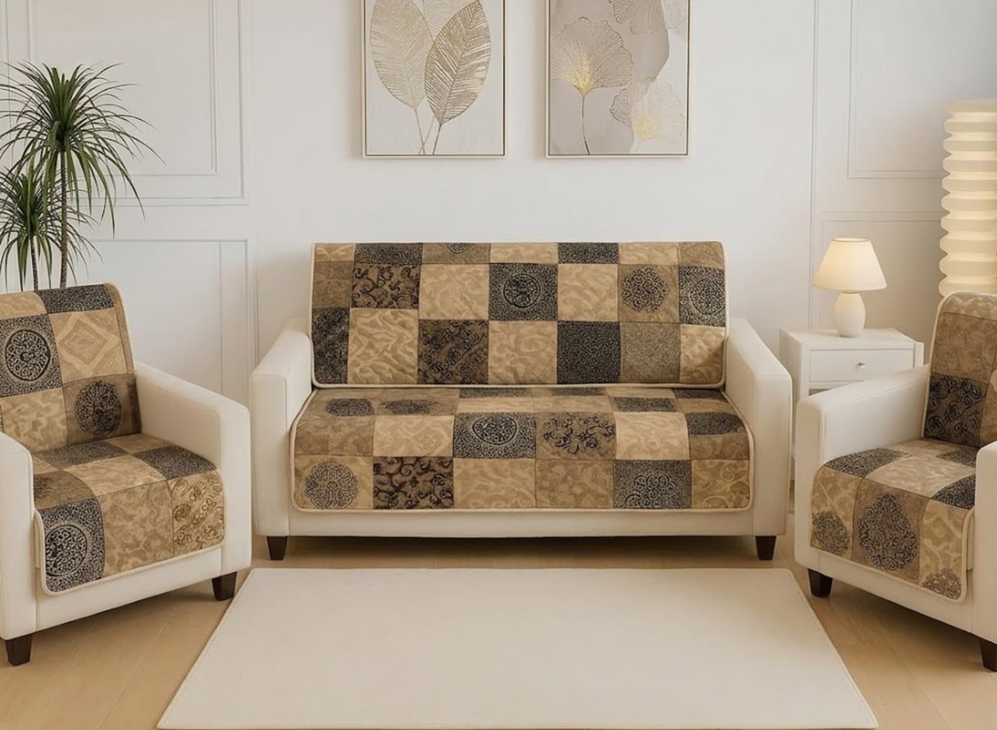 Velvet Quilted Sofa Cover Set - 5 Seater Protection -25 Velvet Quilted Sofa Cover Set - 5 Seater Protection -25