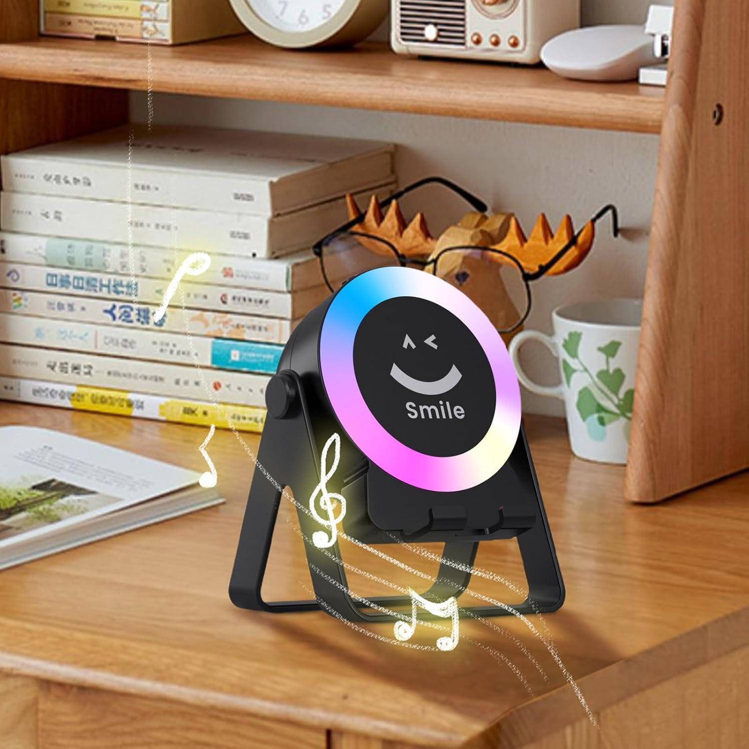 Bluetooth Speaker Portable Speaker Color-Changing LED Sensor Speakers with Desktop Phone Stand Low Deep Sound Boosting Easy Connectivity
