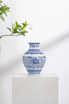 青と白のフレア型陶器花器 Amazon.co.jp: 青と白の花瓶、青の花瓶ホーム装飾、シノワズリー花瓶