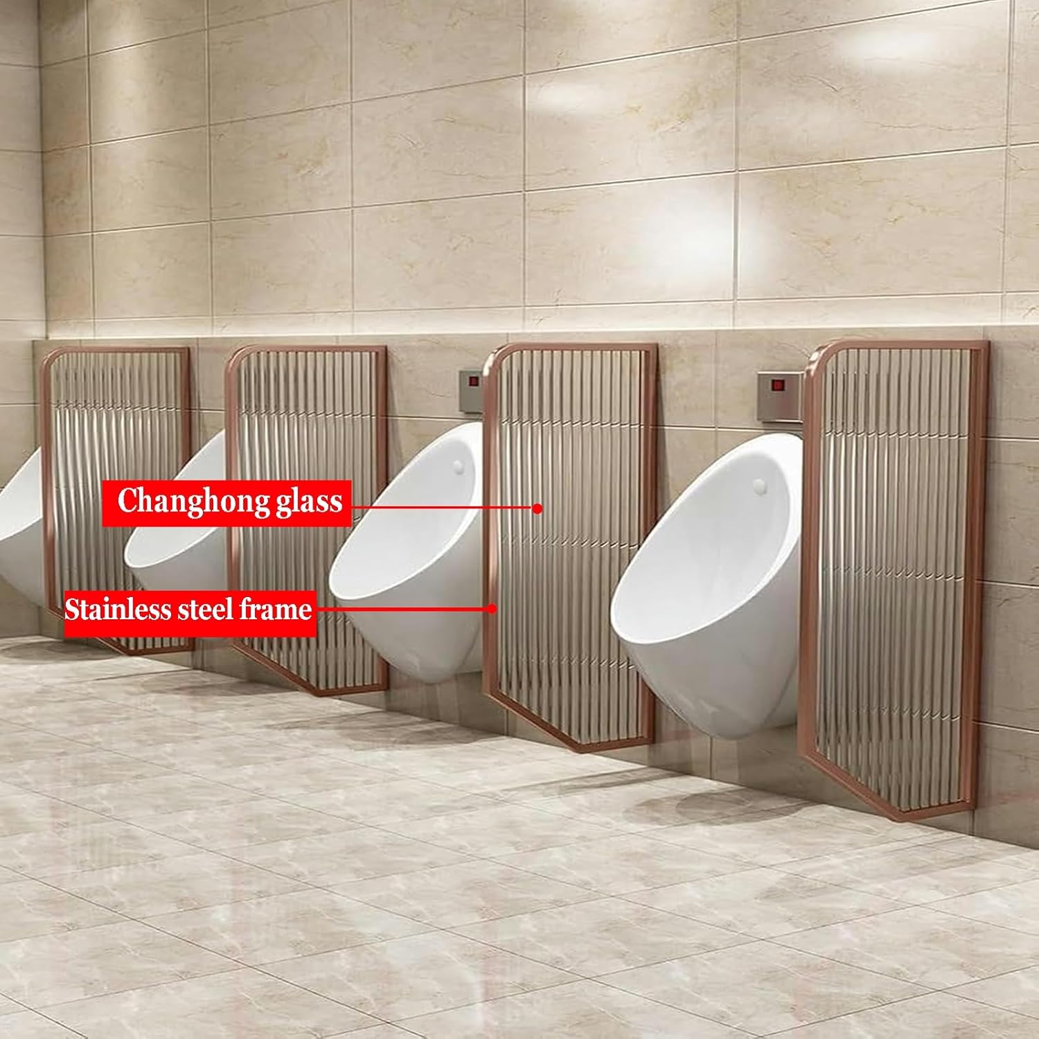 Wall-Mounted Urinal Privacy Screens for Men, Translucent Glass Toilet Partitions, Translucent Glass Partition Dividers, Stylish Room Dividers for Bathrooms, Hotels(Rose Gold,1pcs)