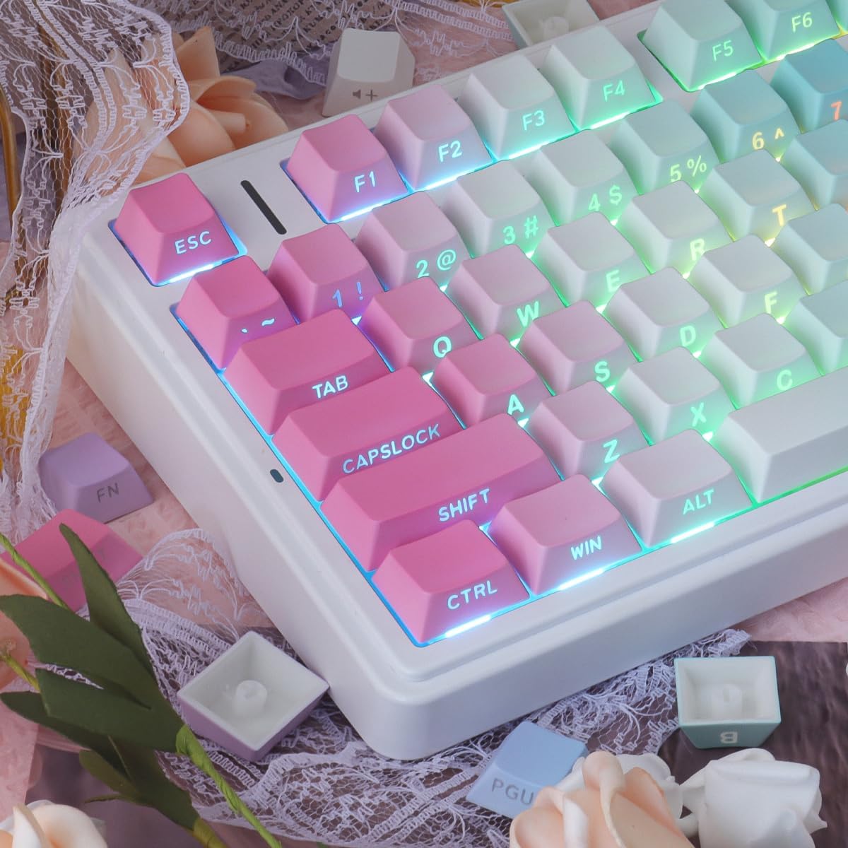 Y2K Aesthetic 133 Key PBT Keycap Set, Cherry Profile, Side-Legend Shine Through, Dye-Sublimation for 60%, 65%, 75%, 100% Cherry MX Mechanical Keyboard