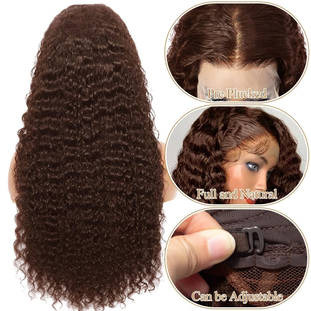 13x4 Water Curly Lace Front Wigs Human Hair Pre Plucked Chocolate Brown HD Lace Front Wigs Human Hair 180% Density Glueless Wigs Human Hair for Black Women (26Inch, Brown)