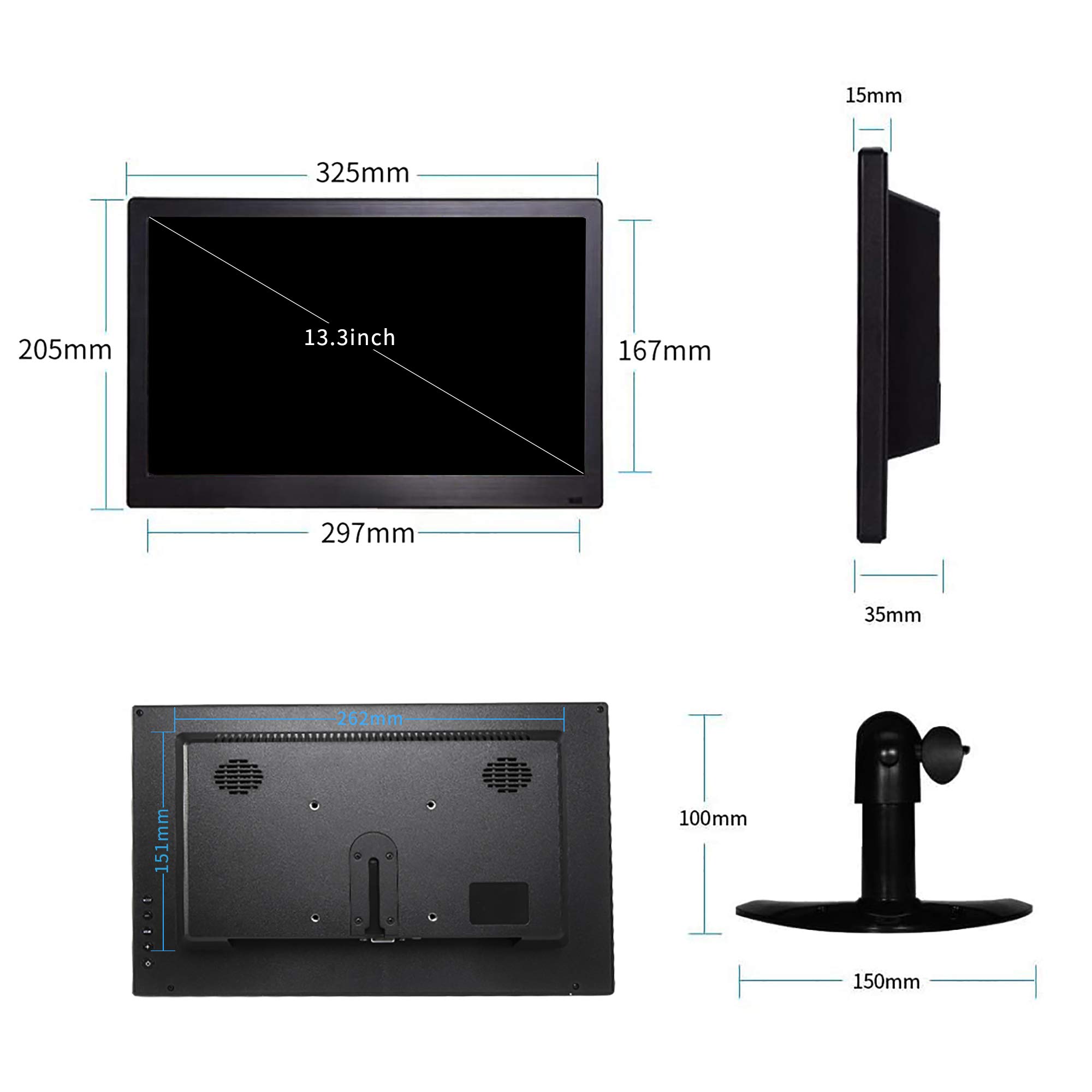 Portable Monitor 13.3 Inch CCTV Monitor 1366x768 Resolution LED Screen