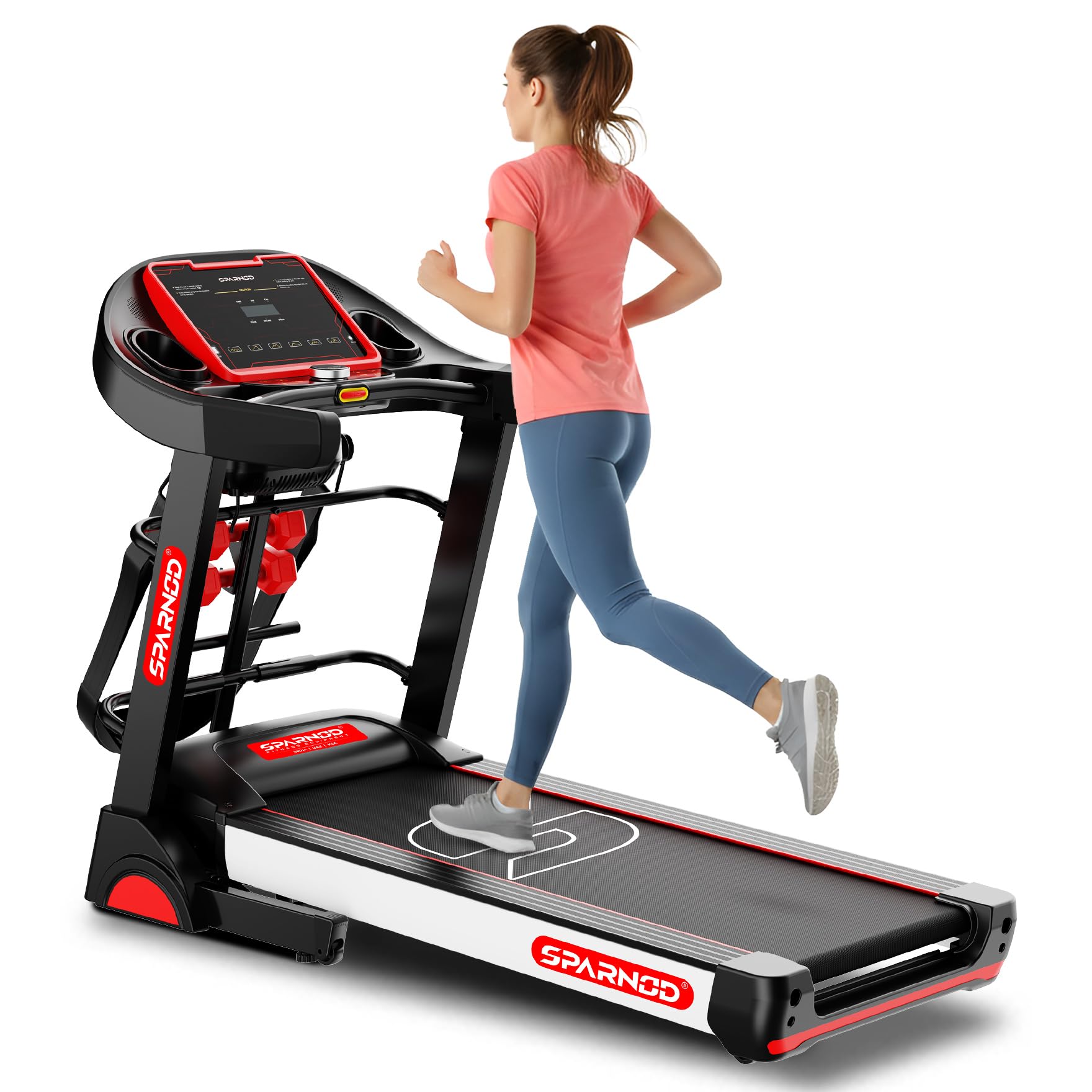 Sparnod Fitness STH-4400 Motorised Multifunction Foldable Treadmill for Home Use, 5HP Peak Motor, 1–14 km/h Speed, 15% Auto Incline, 12 Preset Programs, LED Display, USB/Bluetooth, 120 kg Capacity