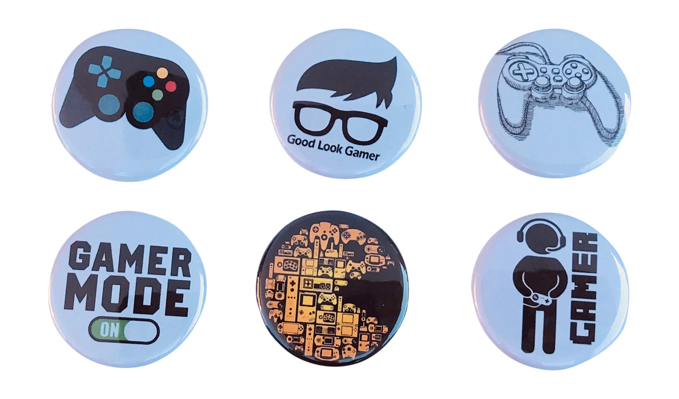 6 piece Gamer 1.25 Inch PinBack Buttons birthday buttons for backpack or clothes Birthday Present for Gamer Lover MADE IN USA