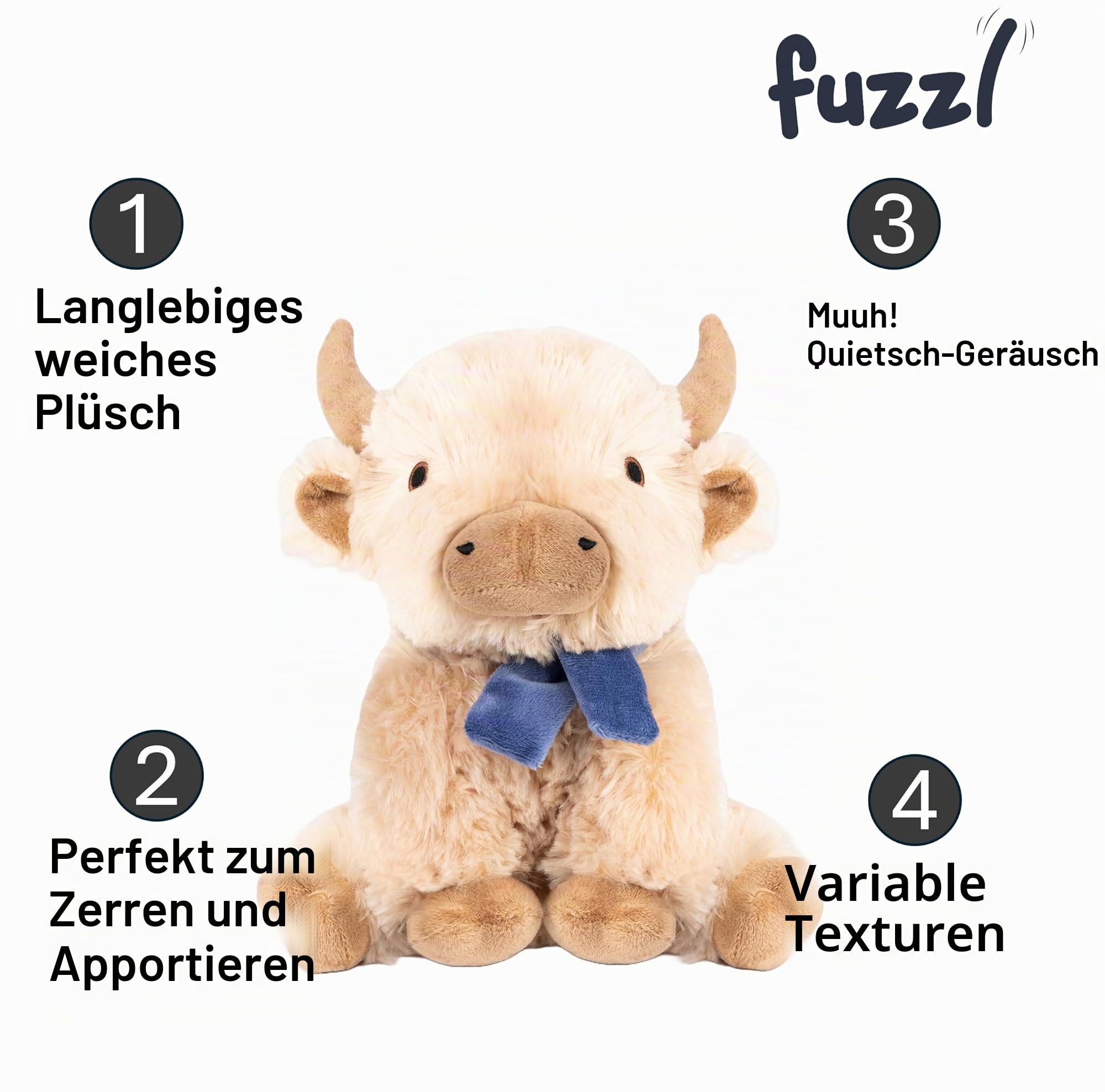 Fuzzl Bonnie Hochlandkuh Plüsch-Hundespielzeug Blau